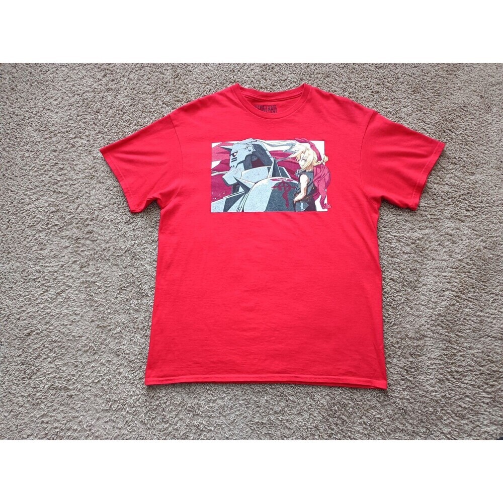 Fullmetal Alchemist T-Shirt Men's Large  Cartoon Graphic Print Red Short Sleeve